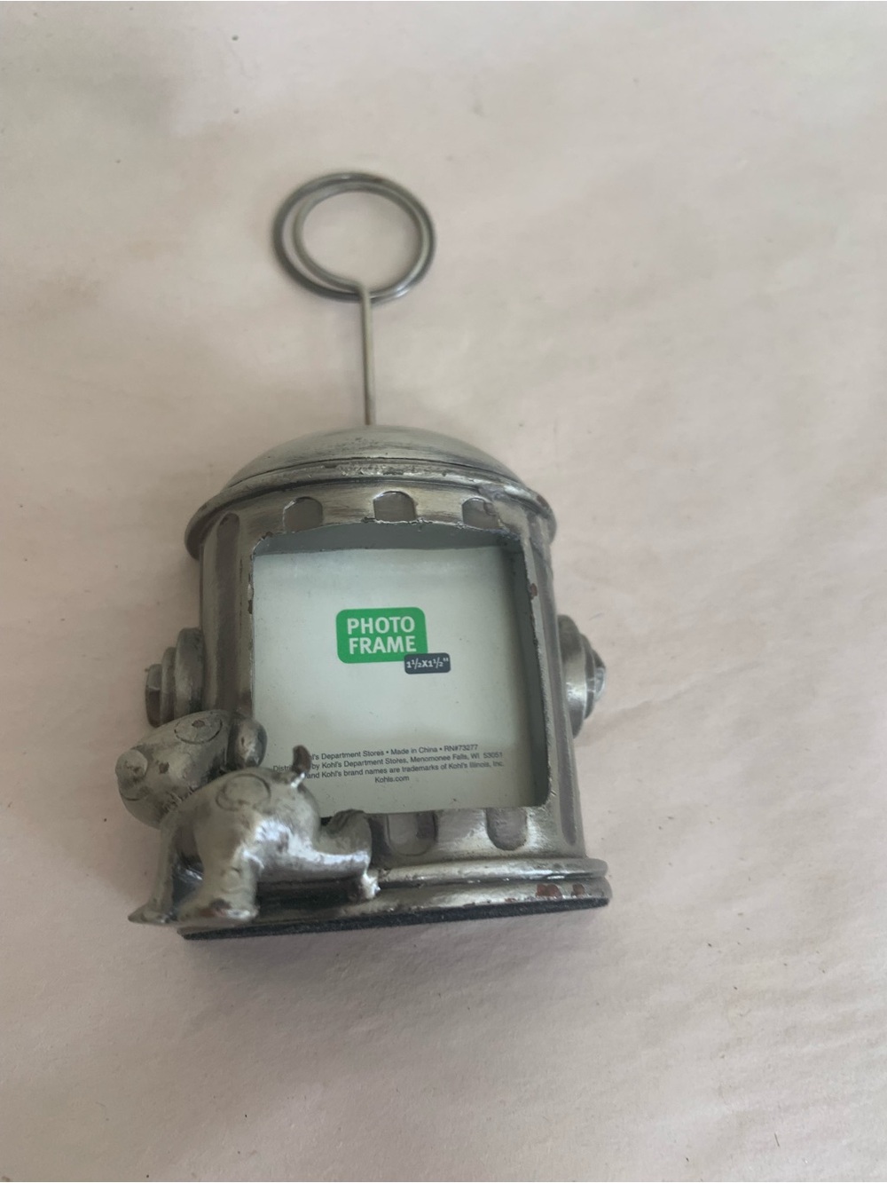 Vintage Kohl’s Fire Hydrant Mini Photo Frame Ornament with Dog Pewter Finish